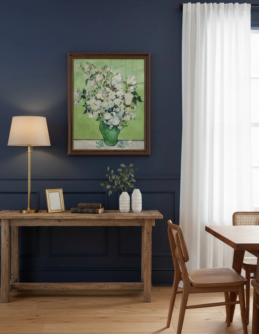 Van Gogh White Roses Art Print | Classic Floral Impressionist Wall Decor | Masterpiece Reproduction Framed Poster