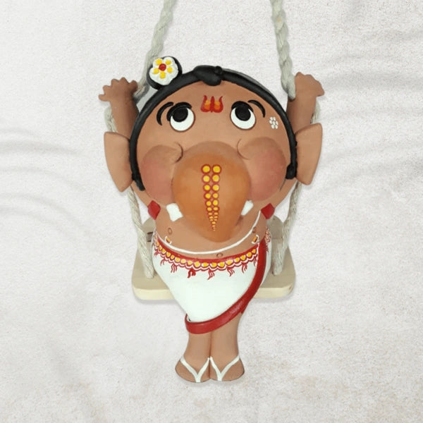 Handmade Ganesha Jhoola Doll – Terracotta Lord Ganpati Swing Showpiece for Home & Festive Decor