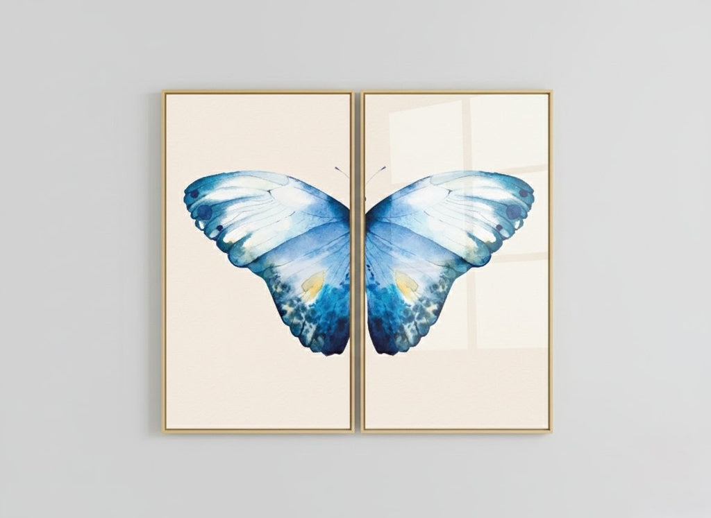 Blue Watercolor Butterfly Acrylic Floating Wall Painting Set of 2