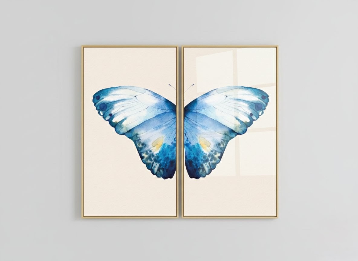 Blue Watercolor Butterfly Acrylic Floating Wall Painting Set of 2