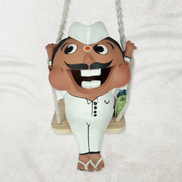 Handmade Dabbawala Jhoola Doll – Terracotta Mumbai-Inspired Swing Showpiece for Ethnic Home Decor