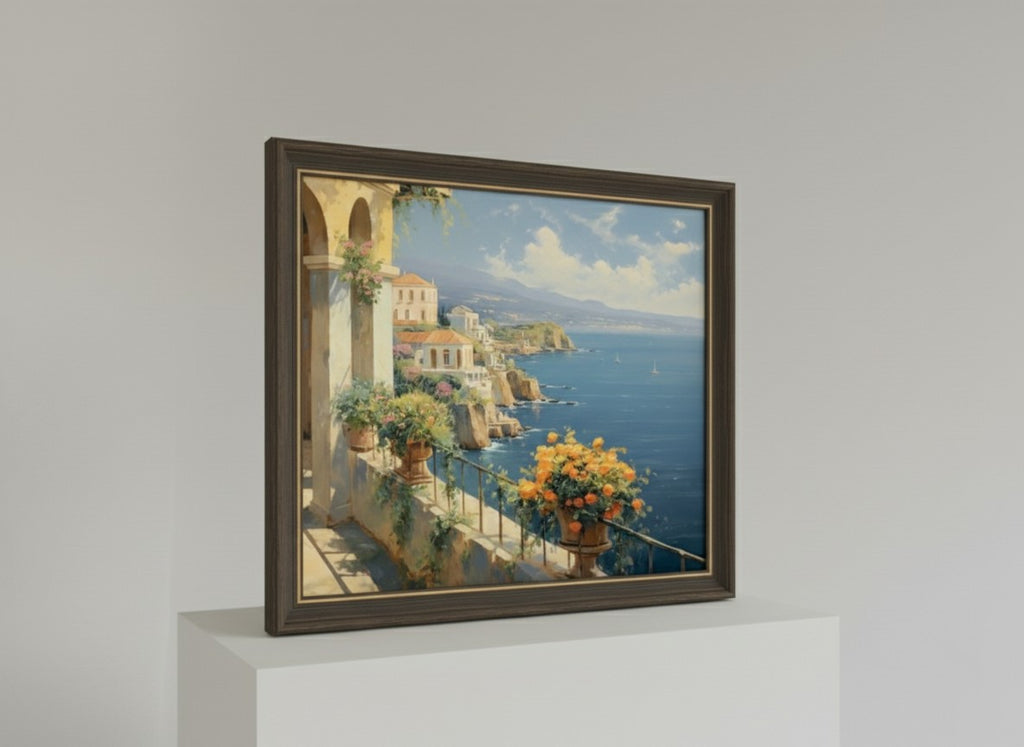 Amalfi Coast Balcony View Framed Poster Print | Classic Scenery Wall Decor