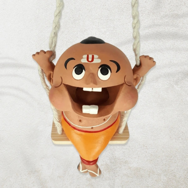 Handmade Pandit Jhoola Doll – Terracotta Traditional Priest Swing Showpiece for Ethnic Home Decor