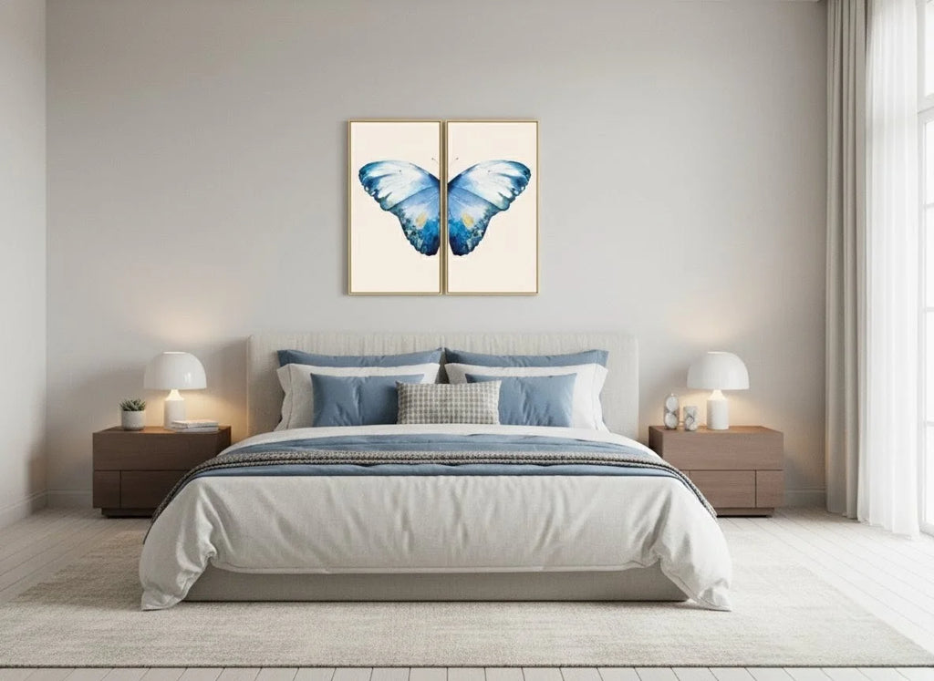 Blue Watercolor Butterfly Acrylic Floating Wall Painting Set of 2
