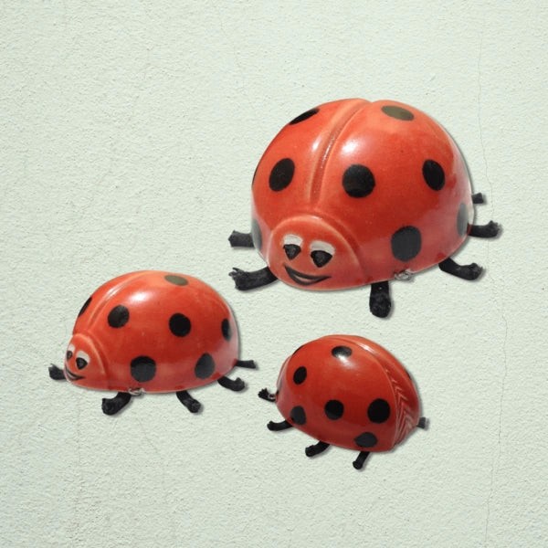 Handmade Ceramic Ladybug Wall Decor Set (Set of 3) – Red Stoneware Hanging Art for Home & Kids Room