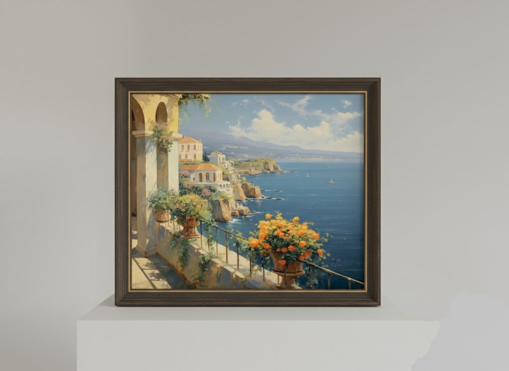 Amalfi Coast Balcony View Framed Poster Print | Classic Scenery Wall Decor
