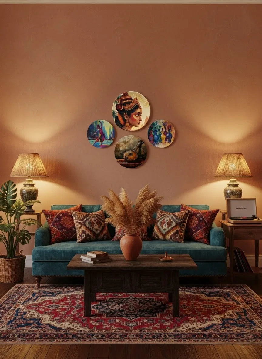 Divine Melody Wall Plates Set of 4 | Modern Indian Mythology & Music Decor