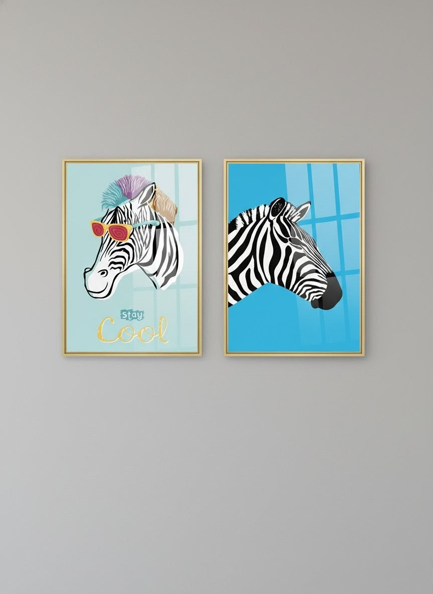 Monochromatic Majesty: Zebra Acrylic Floating Wall Painting Set of 2