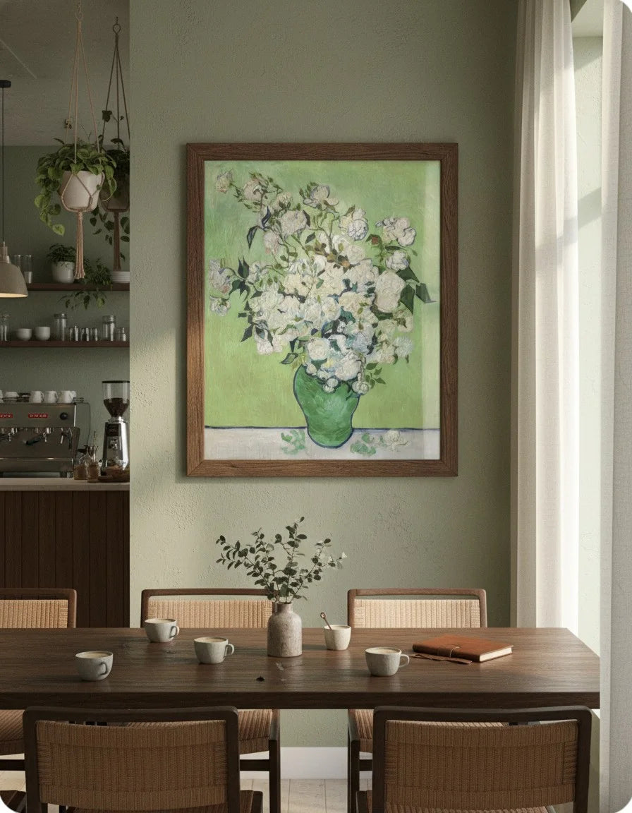 Van Gogh White Roses Art Print | Classic Floral Impressionist Wall Decor | Masterpiece Reproduction Framed Poster