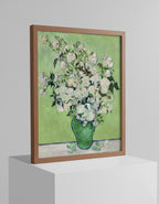 Van Gogh White Roses Art Print | Classic Floral Impressionist Wall Decor | Masterpiece Reproduction Framed Poster