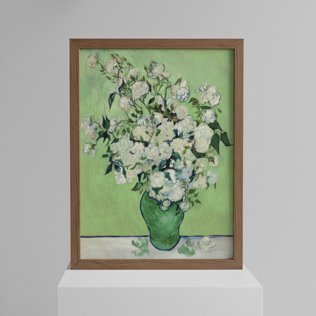 Van Gogh White Roses Art Print | Classic Floral Impressionist Wall Decor | Masterpiece Reproduction Framed Poster