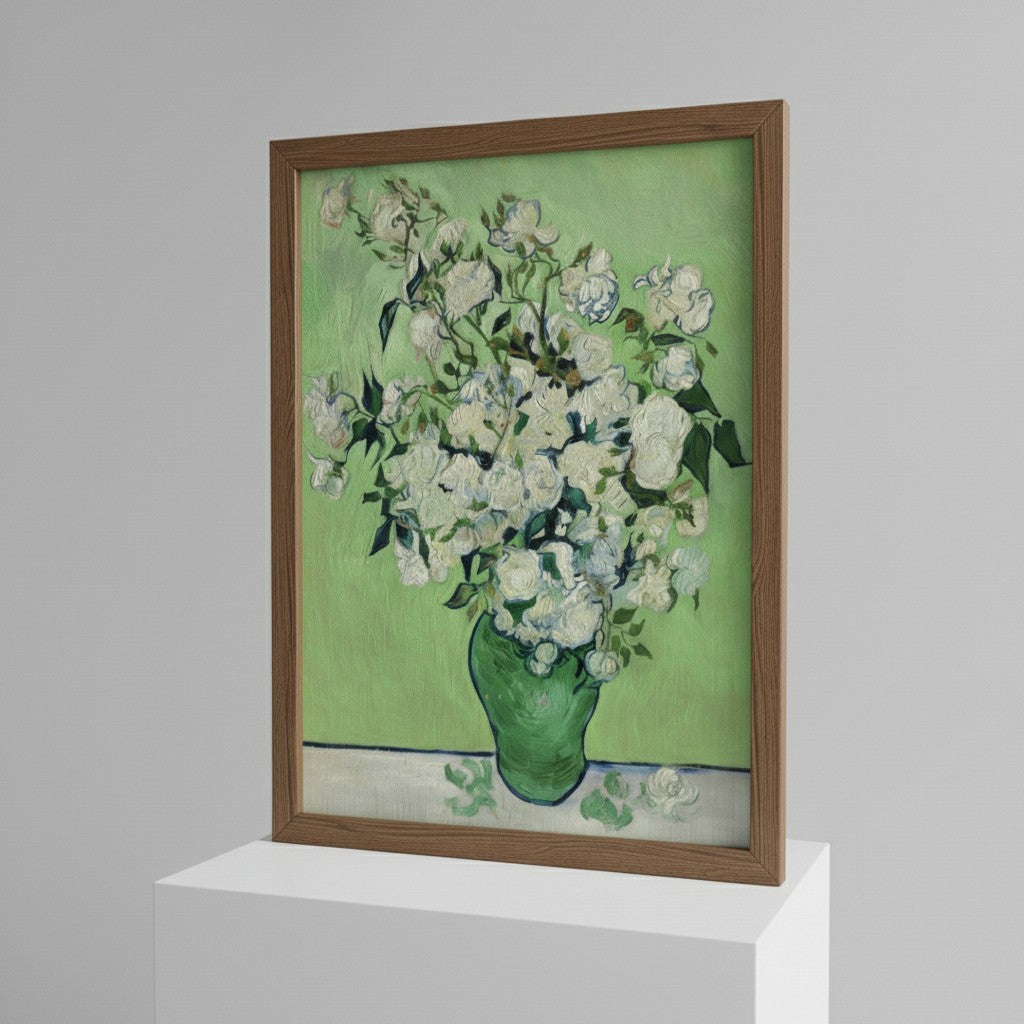 Van Gogh White Roses Art Print | Classic Floral Impressionist Wall Decor | Masterpiece Reproduction Framed Poster