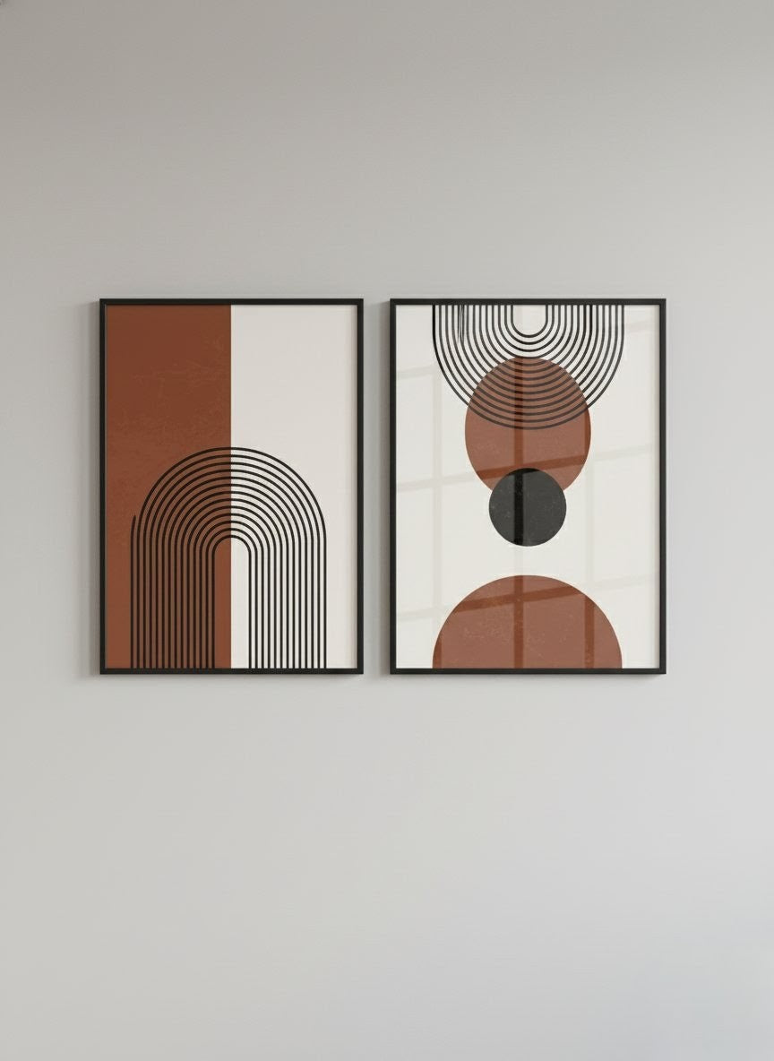 Coastal Geometry Abstract Acrylic Floating Wall Painting Set of 2