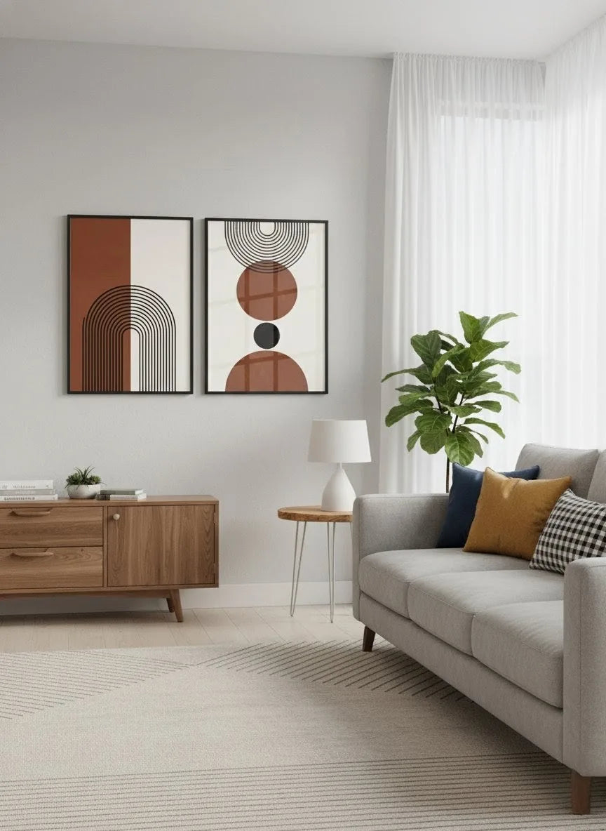 Coastal Geometry Abstract Acrylic Floating Wall Painting Set of 2