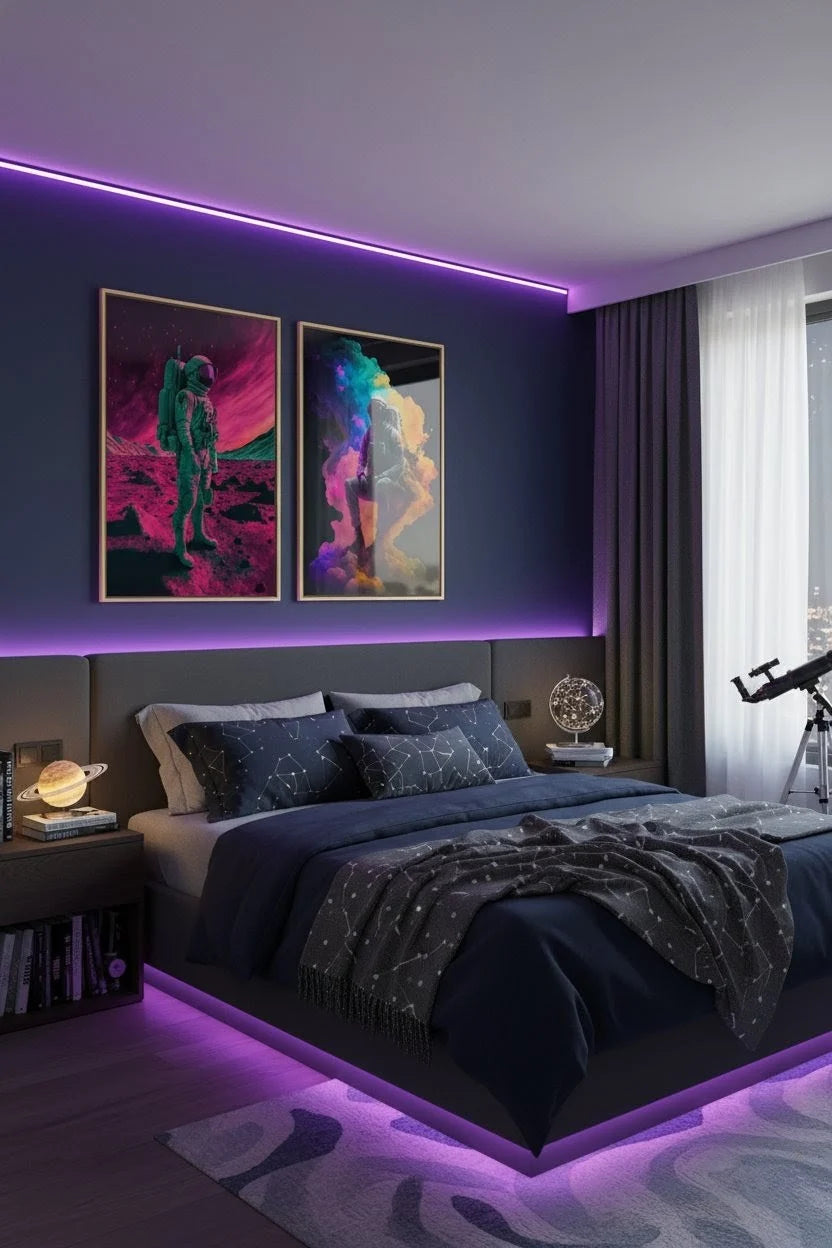 Cosmic Futurism: Neon Astronaut Acrylic Wall Art Set of 2