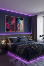 Cosmic Futurism: Neon Astronaut Acrylic Wall Art Set of 2