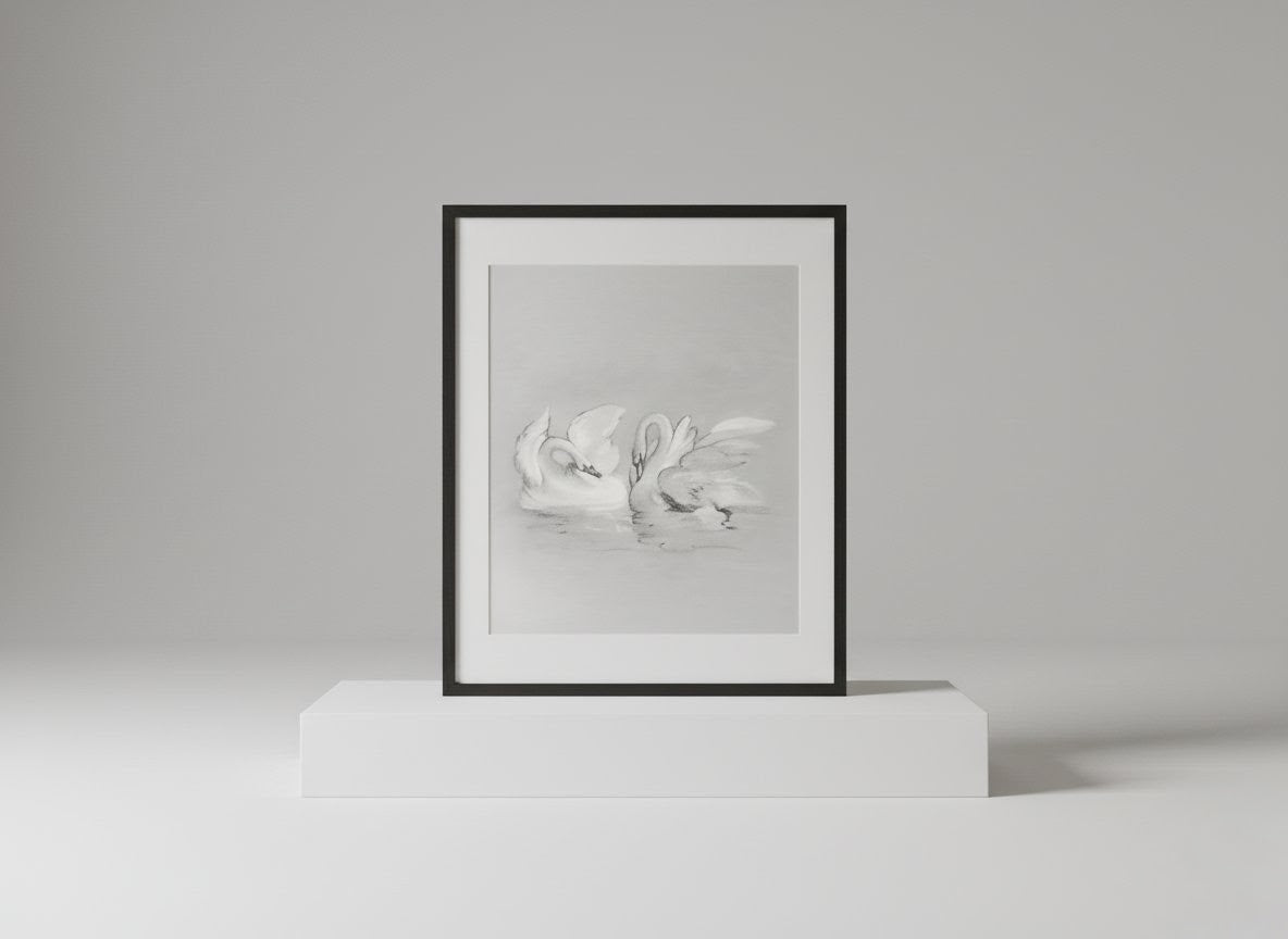 Elegant Black & White Swan Lake Framed Art Print