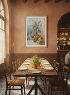 Mediterranean Balcony Lemon Tree Art Print | Coastal Vintage Painting Poster