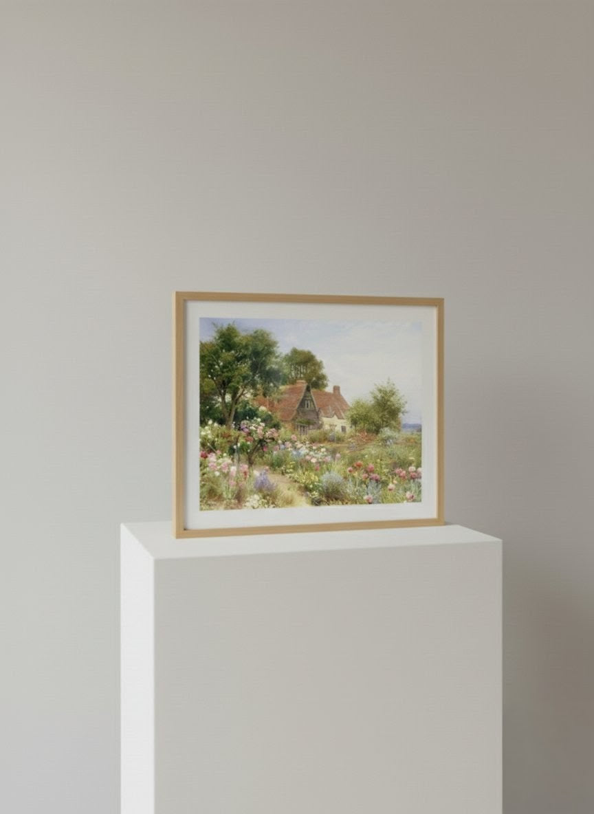 English Cottage Garden Art Print | Vintage Countryside Landscape Painting Poster