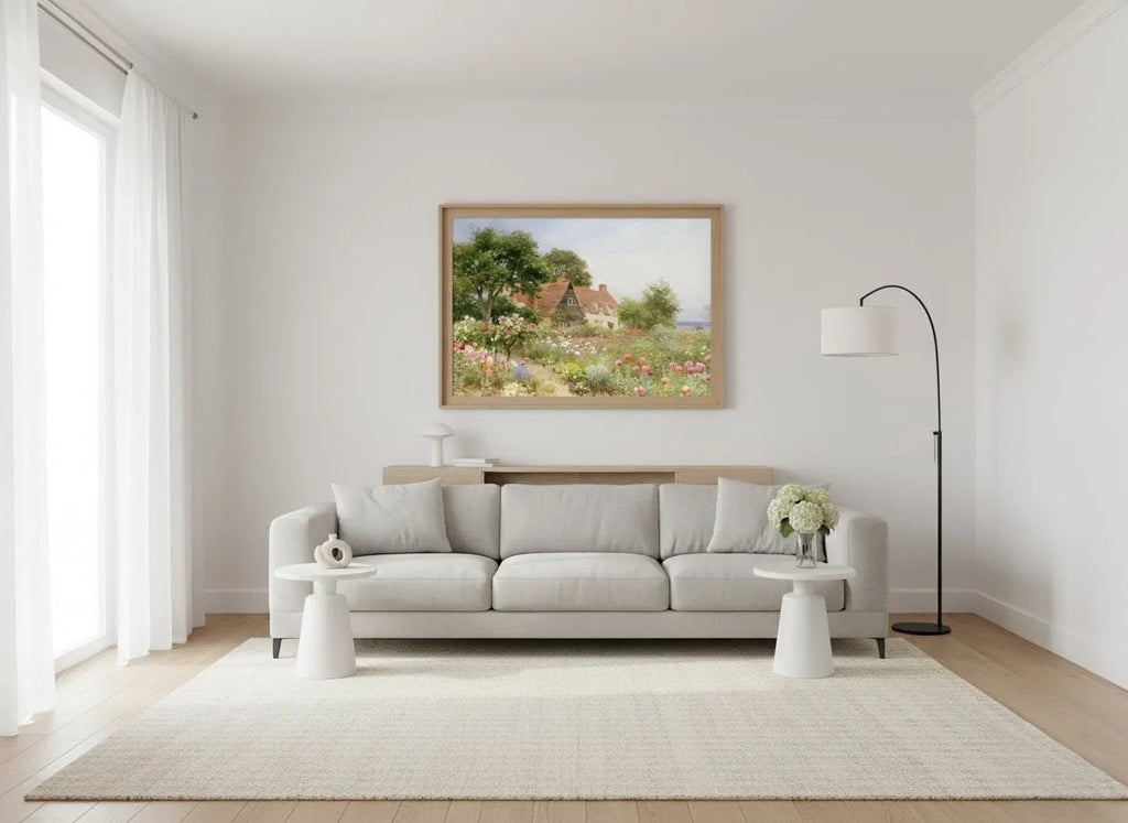 English Cottage Garden Art Print | Vintage Countryside Landscape Painting Poster