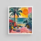 Vibrant Tropical Sunset Pop Art Print | Bold Beach Landscape Wall Art for Coastal, Retro & Gen Z Decor