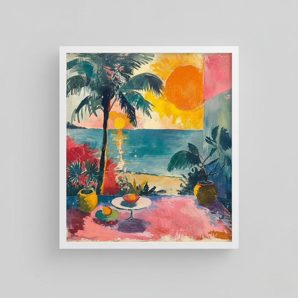 Vibrant Tropical Sunset Pop Art Print | Bold Beach Landscape Wall Art for Coastal, Retro & Gen Z Decor
