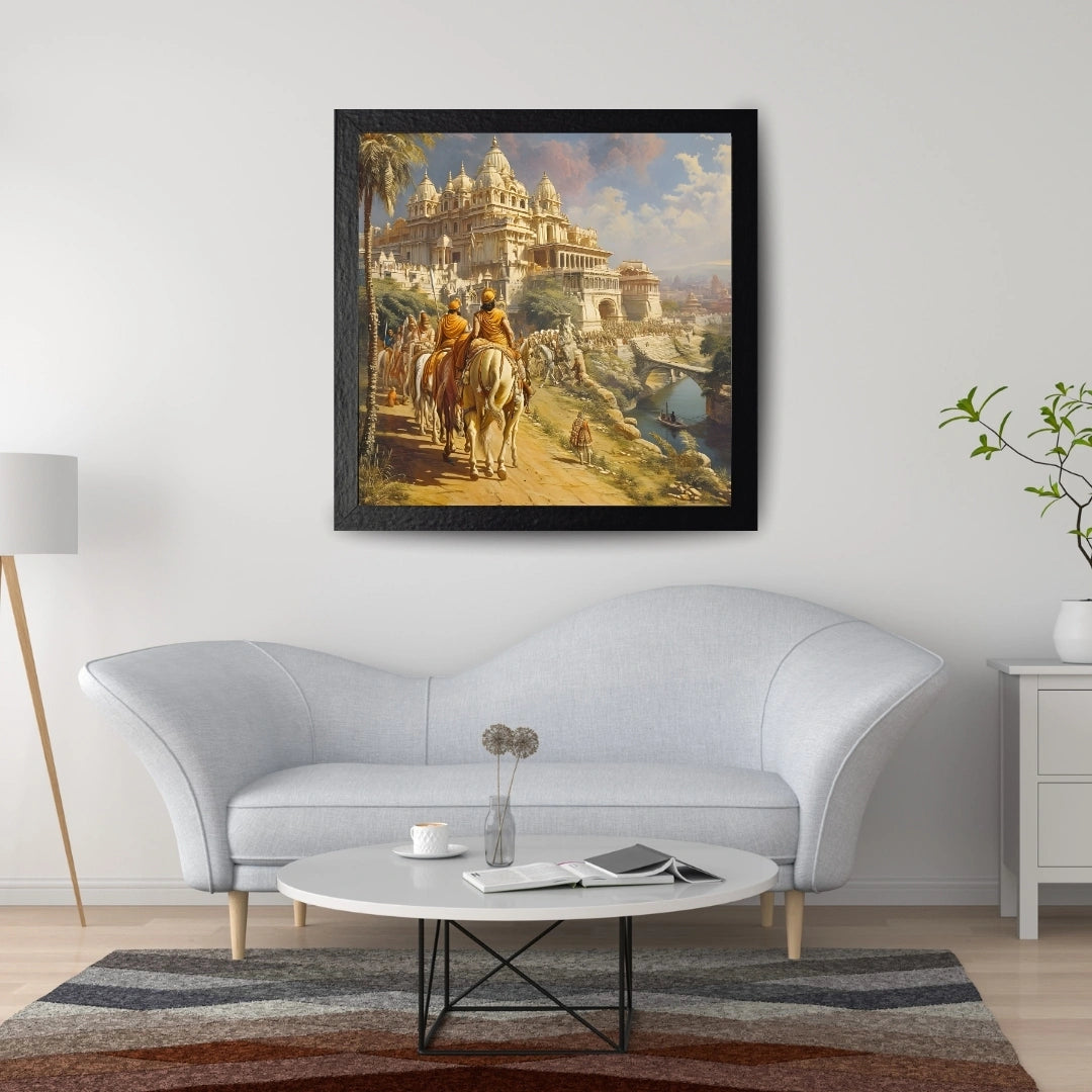 Ancient Indian Royal Procession Wall Art – 3x3 ft Historical Palace Canvas | Epic Heritage Kingdom Painting | Made in India