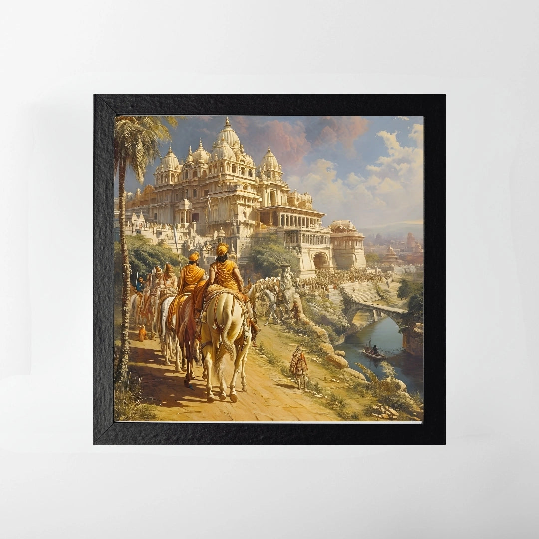 Ancient Indian Royal Procession Wall Art – 3x3 ft Historical Palace Canvas | Epic Heritage Kingdom Painting | Made in India