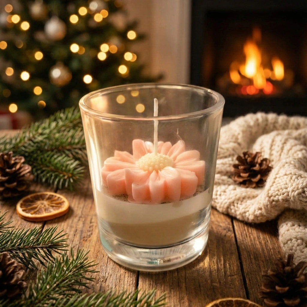 Blush Daisy Designer Glass Candle | Soy Wax Scented Candle – Achyuti Decor