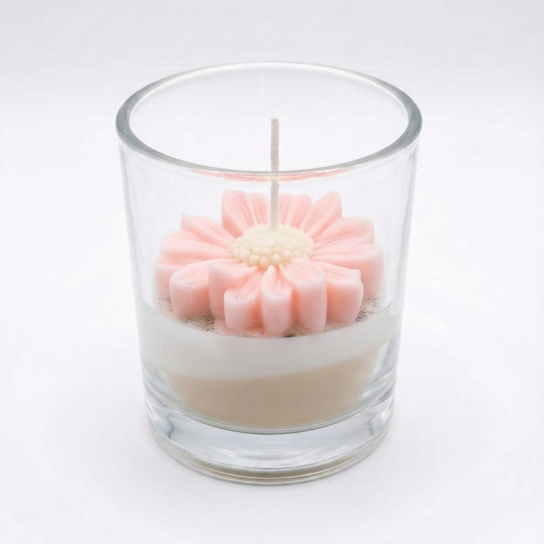 Blush Daisy Designer Glass Candle | Soy Wax Scented Candle – Achyuti Decor