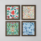 Set of 4 Chinoiserie Floral Pattern Framed Wall Art | Traditional Asian Botanical Prints