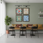 Set of 4 Chinoiserie Floral Pattern Framed Wall Art | Traditional Asian Botanical Prints