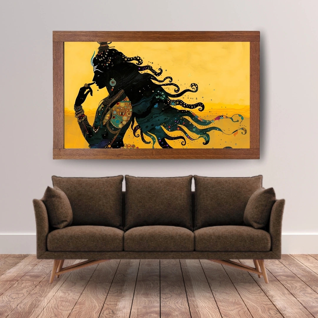 Divine Shiva Silhouette Wall Art – 2x4 ft Mystical Indian God Canvas | Abstract Spiritual Painting | Made in India