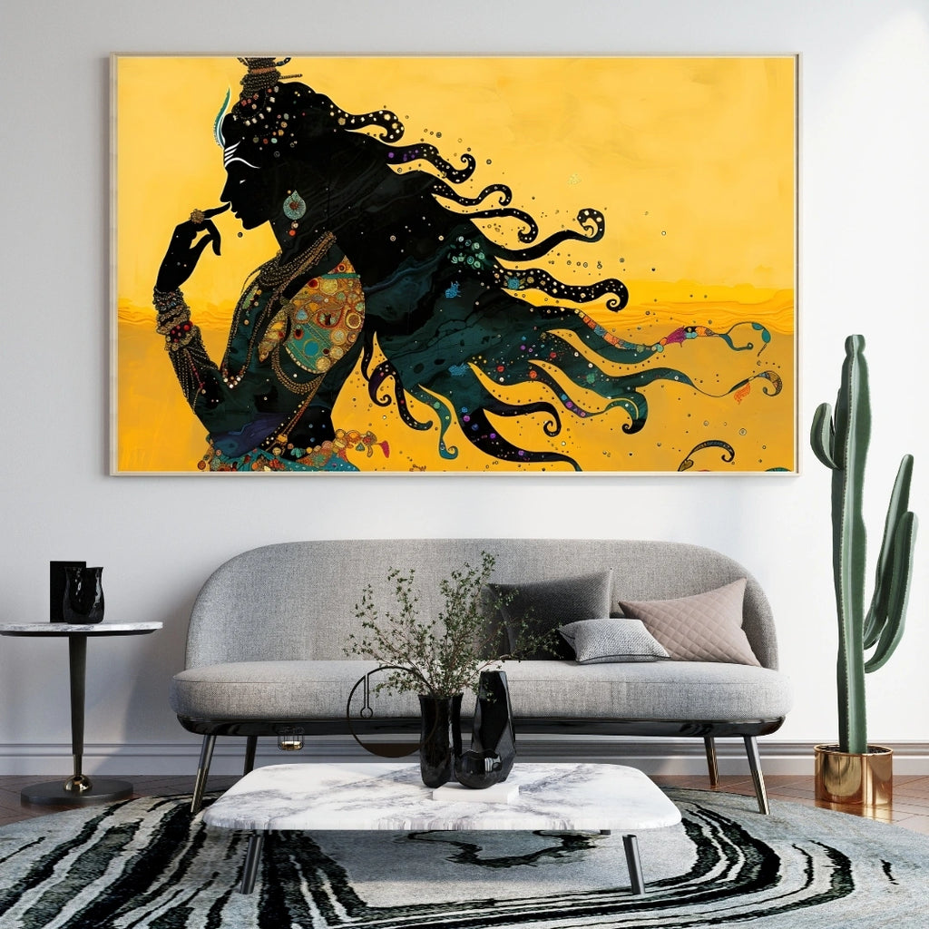 Divine Shiva Silhouette Wall Art – 2x4 ft Mystical Indian God Canvas | Abstract Spiritual Painting | Made in India