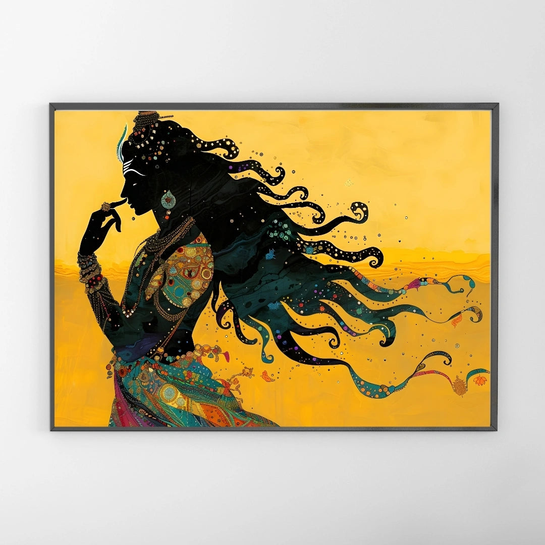 Divine Shiva Silhouette Wall Art – 2x4 ft Mystical Indian God Canvas | Abstract Spiritual Painting | Made in India