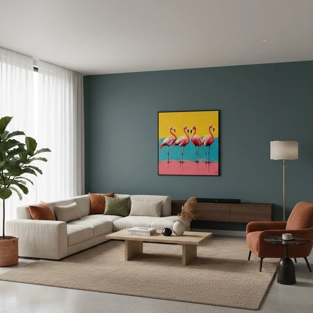 Vibrant Flamingo Pop Art Framed Print | Modern Minimalist Pink Birds Wall Art for Coastal