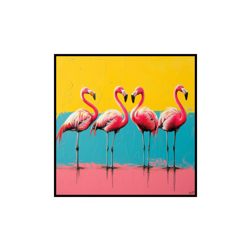Vibrant Flamingo Pop Art Framed Print | Modern Minimalist Pink Birds Wall Art for Coastal