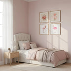 Aesthetic Floral Flamingo Art Frame Set of Four | Square Tropical Art Prints for Home Decor