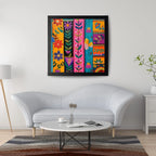 Folk Floral Pattern Wall Art – 3x3 ft Vibrant Indian Boho Canvas | Hand-Painted Style Decorative Artwork | Made in India