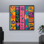 Folk Floral Pattern Wall Art – 3x3 ft Vibrant Indian Boho Canvas | Hand-Painted Style Decorative Artwork | Made in India