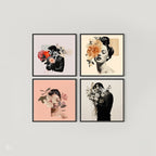 Set of 4 Framed Floral Portrait Wall Art | Aesthetic Minimalist Couple Prints