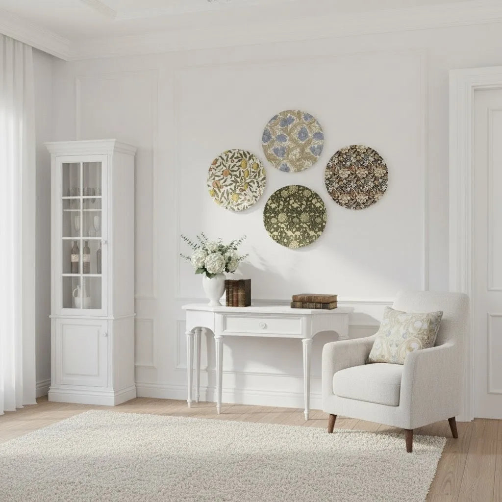 Classic Botanical Heritage Wall Plates Set of 4 | Victorian Arts & Crafts Pattern Decor