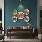 Vibrant Rajasthani Folk Art Wall Plate Set of 5 | Traditional Indian Home Decor