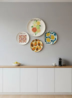 Vibrant Fruit & Spice Wall Plate Set of 4 | Modern Kitchen & Cafe Decor