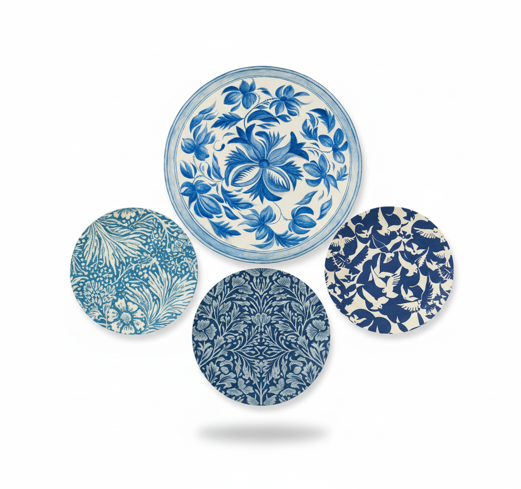 Classic Blue Floral & Pattern Wall Plate Set of 4