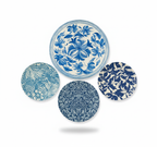 Classic Blue Floral & Pattern Wall Plate Set of 4