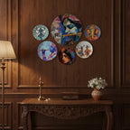 Vibrant Pop Art Ganesha & Krishna Wall Plate Set of 5 | Contemporary Indian Devotional Decor