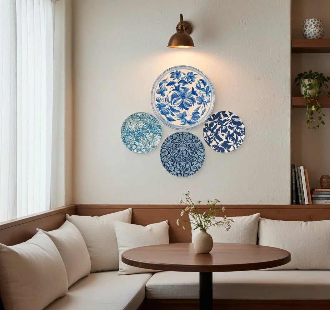 Classic Blue Floral & Pattern Wall Plate Set of 4