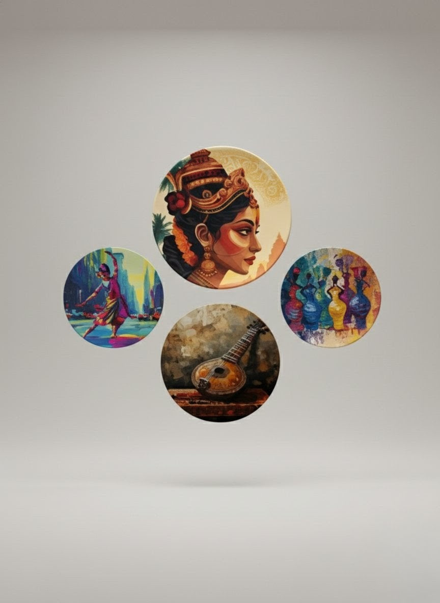 Divine Melody Wall Plates Set of 4 | Modern Indian Mythology & Music Decor