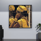 Golden Elegance Indian Woman Wall Art – 3x3 ft Luxury Canvas | Gold Textured Modern Decor | Made in India
